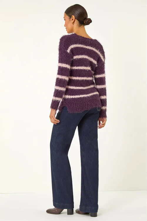 Roman Plum Stripe Fluffy Knit Jumper - Size 18 Clothing Image 3