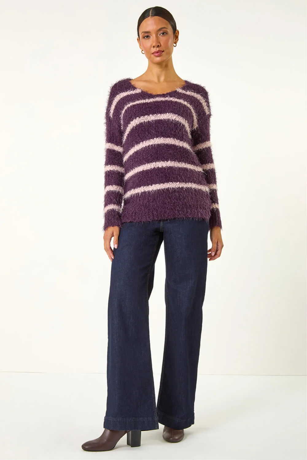 Roman Plum Stripe Fluffy Knit Jumper - Size 18 Clothing Image 2