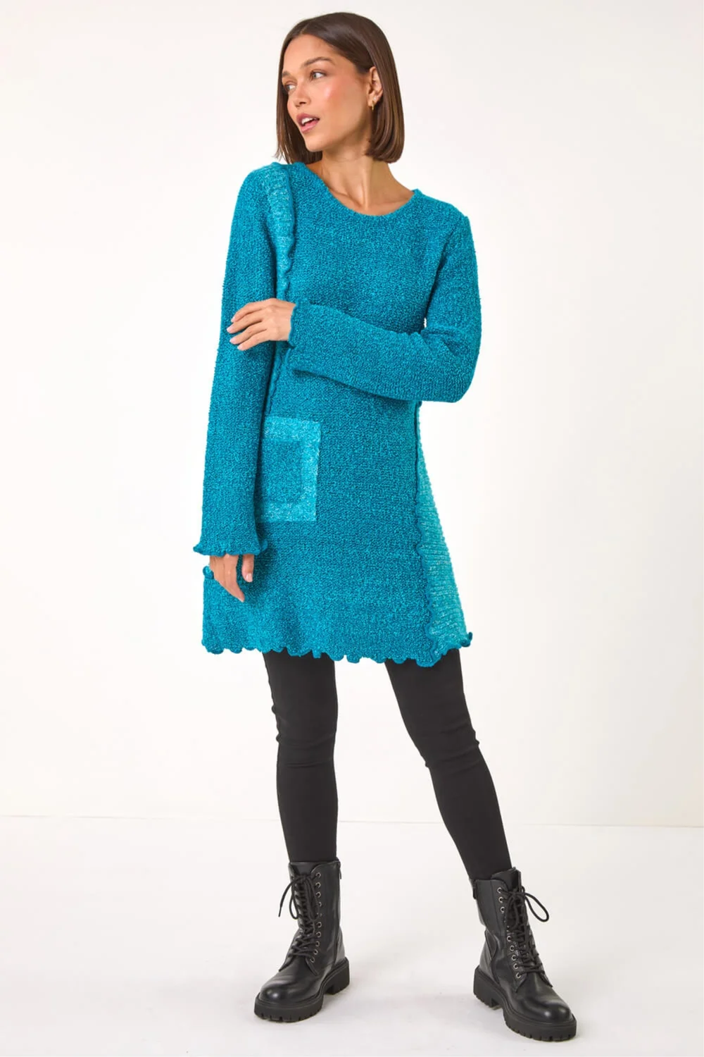 Roman Teal Textured Pocket Detail Longline Jumper - Size 20 Clothing Image 2