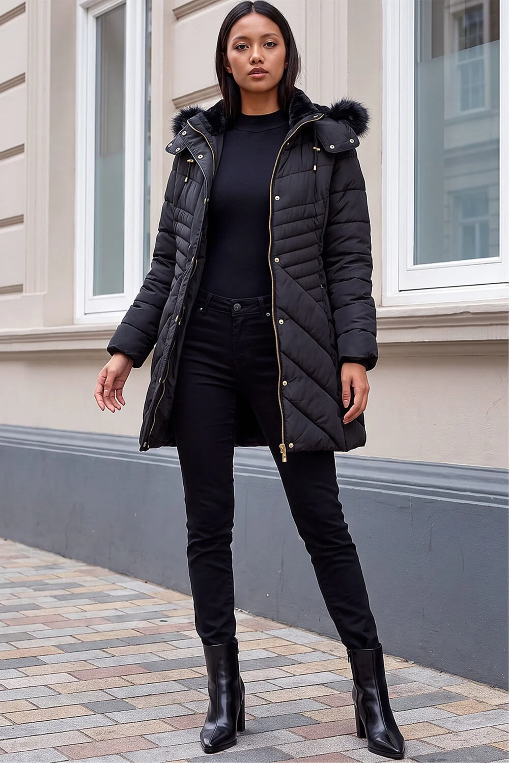 Roman Black Petite Hooded Longline Quilted Coat - 12 Image 2