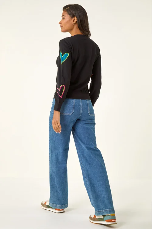 Roman Black Heart Print Knitted Jumper - Size 16 Image 3