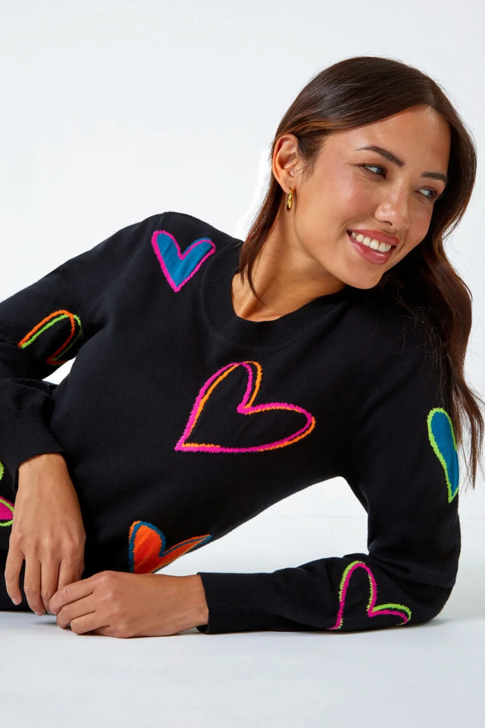 Roman Black Heart Print Knitted Jumper - Size 16 Image 1
