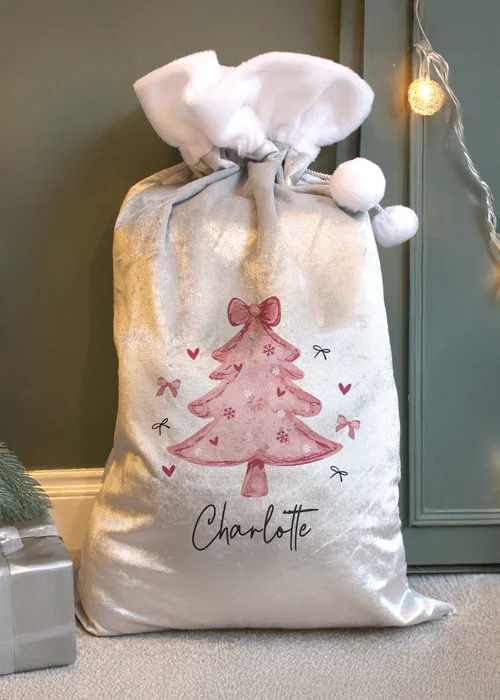 Personalised Memento Company Grey Pink Christmas Tree Sack - One Size Image 1