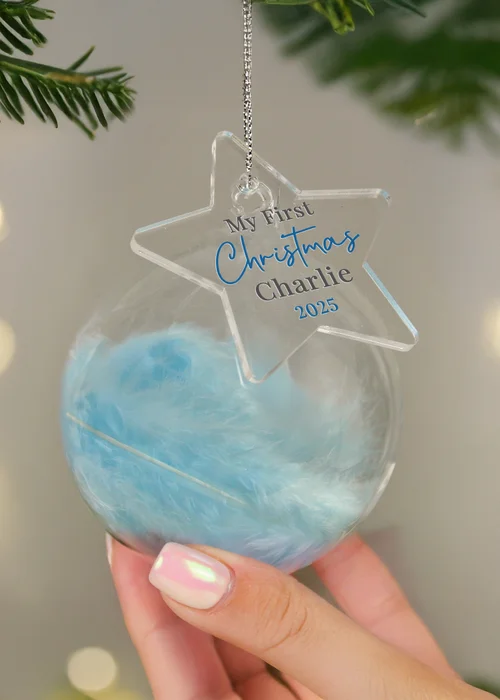 Personalised Memento Company Aqua My 1st Christmas Blue Feather Bauble - One Size Image 3