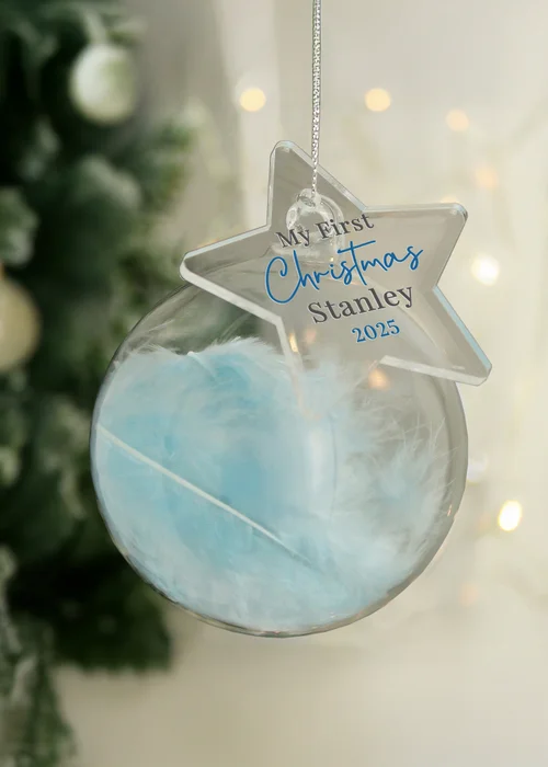 Personalised Memento Company Aqua My 1st Christmas Blue Feather Bauble - One Size Image 1