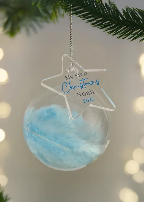 Personalised Memento Company Aqua My 1st Christmas Blue Feather Bauble - One Size Image 2