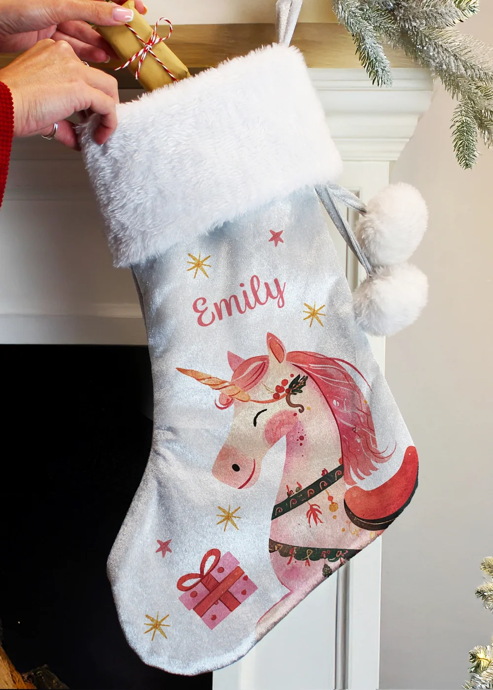 Personalised Memento Company Grey Unicorn Christmas Stocking - One Size Image 2