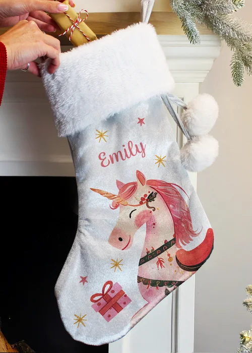 Personalised Memento Company Grey Unicorn Christmas Stocking - One Size Image 2