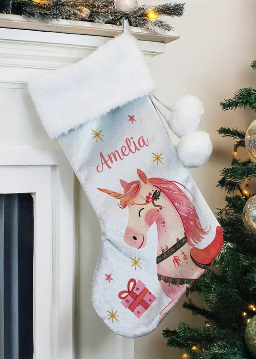 Personalised Memento Company Grey Unicorn Christmas Stocking - One Size Image 1