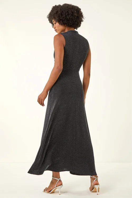 Roman Silver Shimmer Twist Detail Stretch Maxi Dress - 16 Image 4
