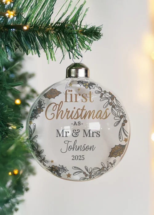 Personalised Memento Company Clear First Christmas As... Glass Bauble - One Size Image 1
