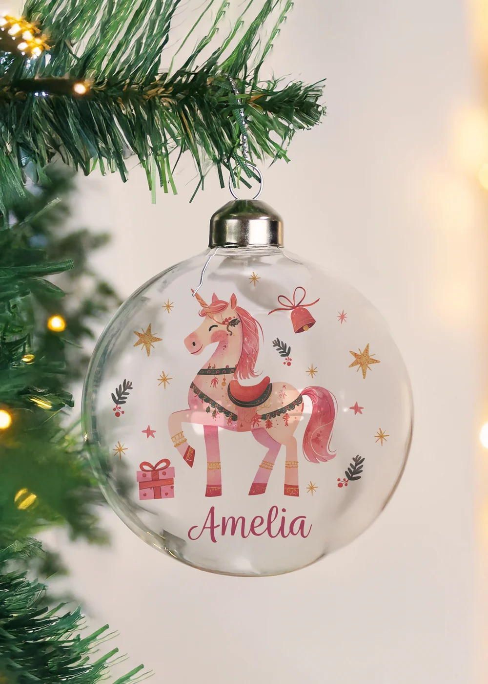 Personalised Memento Company Clear Unicorn Christmas Glass Bauble - One Size Image 1