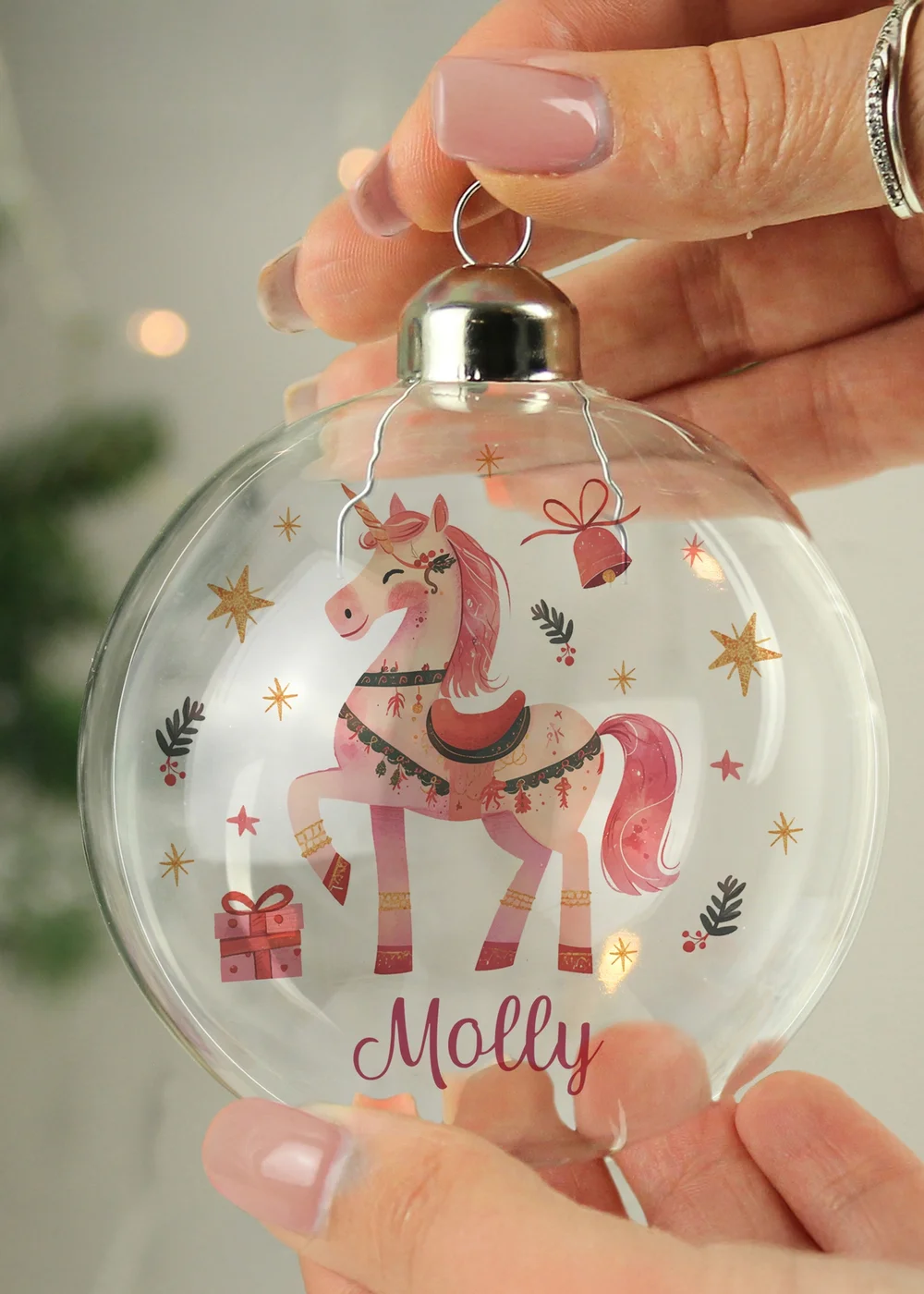 Personalised Memento Company Clear Unicorn Christmas Glass Bauble - One Size Image 2
