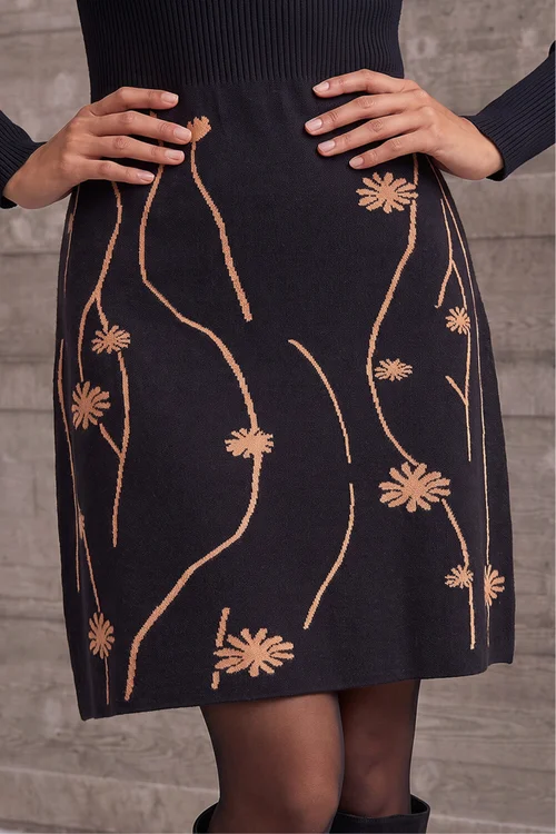 Roman Black Ribbed Knit Floral Stretch Dress - 20 Image 4