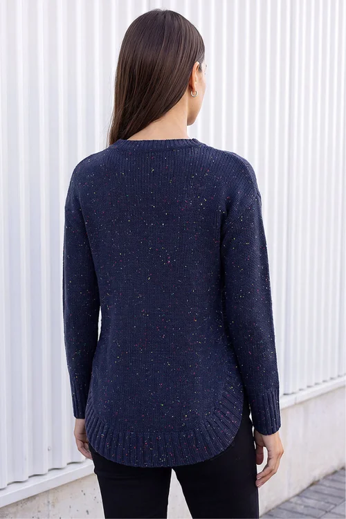 Roman Midnight Blue Nep Fabric Curved Hem Jumper - 14 Image 3