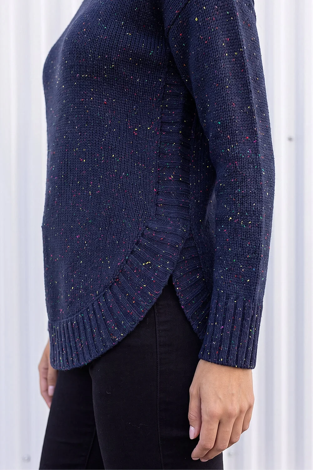 Roman Midnight Blue Nep Fabric Curved Hem Jumper - 14 Image 4