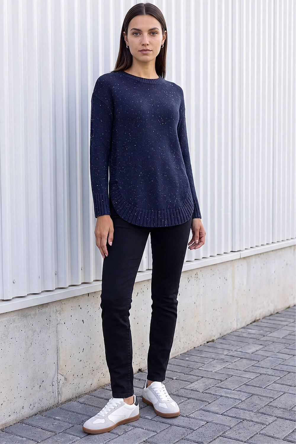 Roman Midnight Blue Nep Fabric Curved Hem Jumper - 14 Image 2