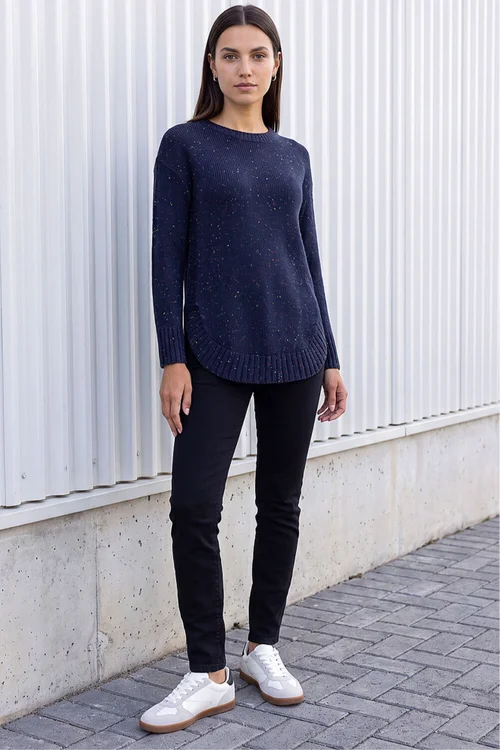 Roman Midnight Blue Nep Fabric Curved Hem Jumper - 14 Image 2