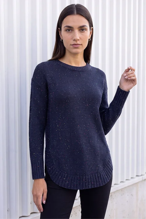 Roman Midnight Blue Nep Fabric Curved Hem Jumper - 14 Image 1