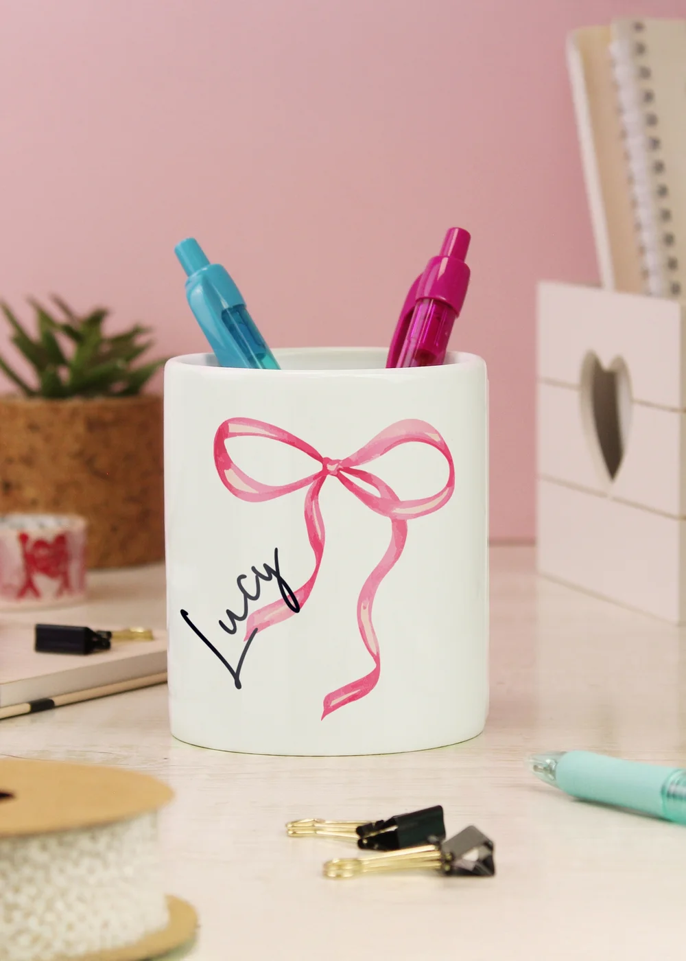 Personalised Memento Company White Bow Make Up Brush Holder - One Size Image 2