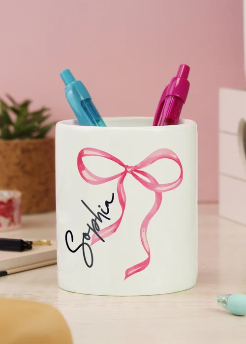 Personalised Memento Company White Bow Make Up Brush Holder - One Size Image 3