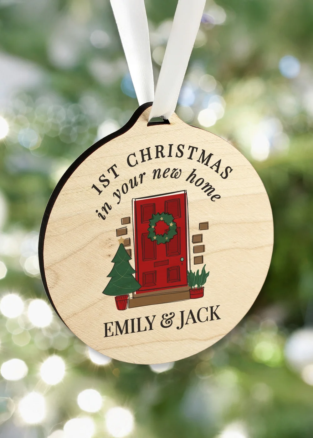 Personalised Memento Company Brown New Home Round Wooden Decoration - One Size Image 1