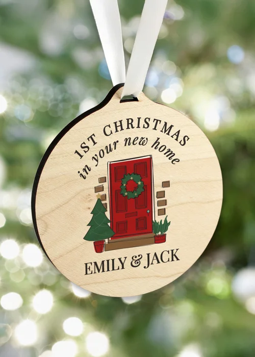 Personalised Memento Company Brown New Home Round Wooden Decoration - One Size Image 1