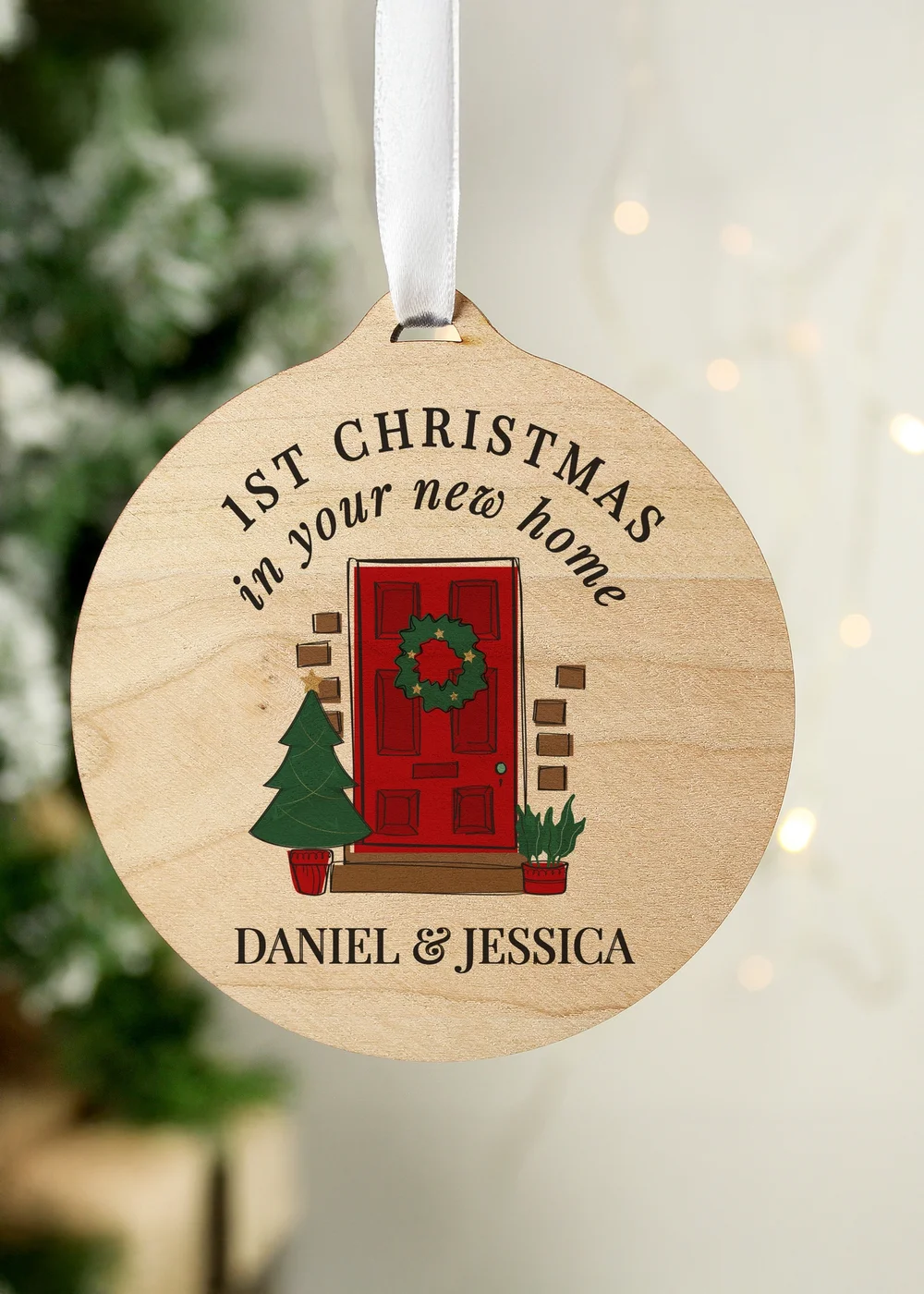 Personalised Memento Company Brown New Home Round Wooden Decoration - One Size Image 2
