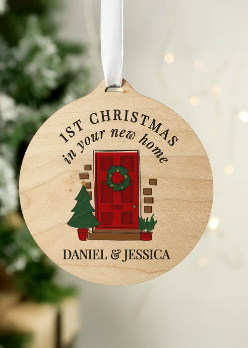 Personalised Memento Company Brown New Home Round Wooden Decoration - One Size Image 2