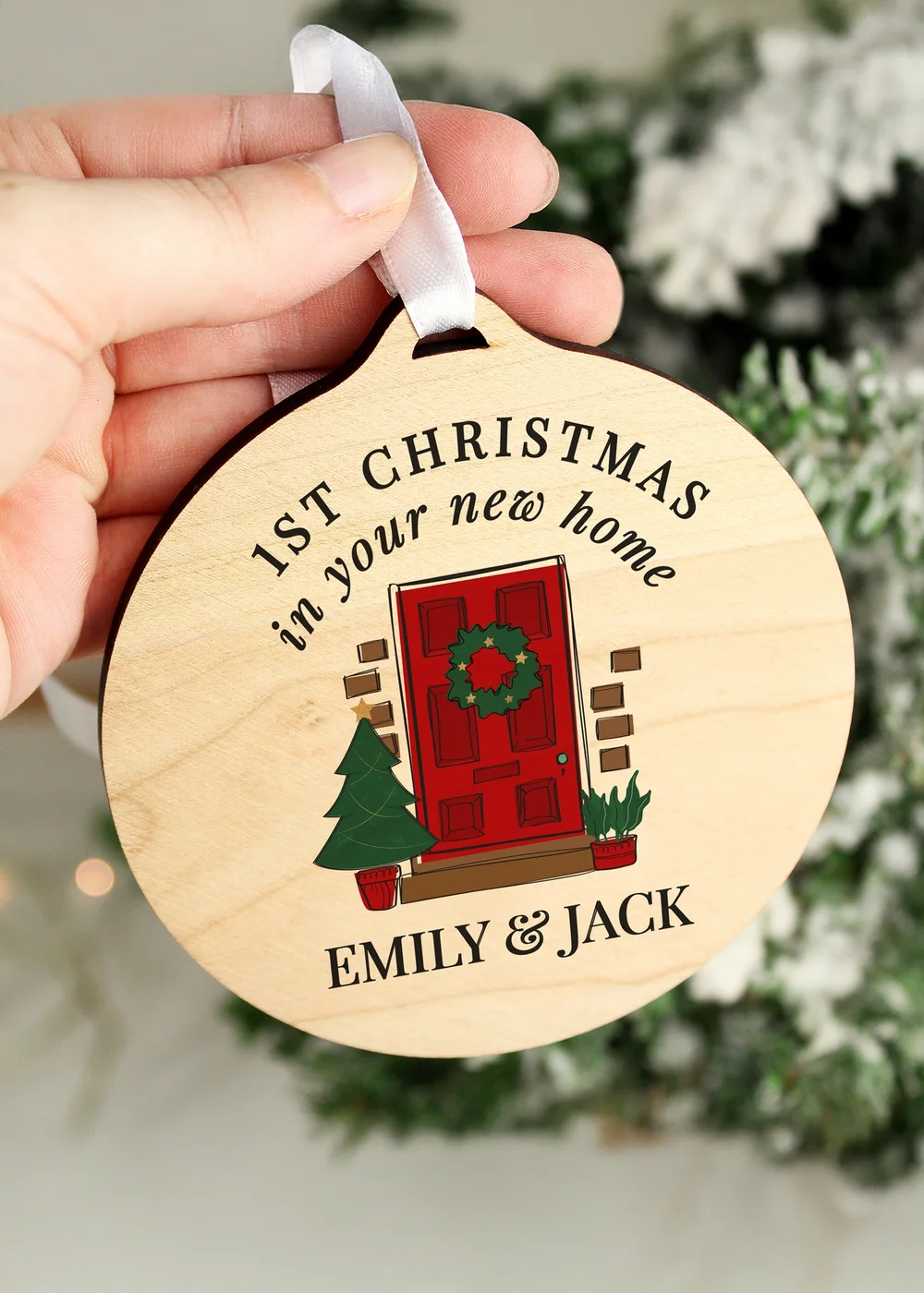 Personalised Memento Company Brown New Home Round Wooden Decoration - One Size Image 3