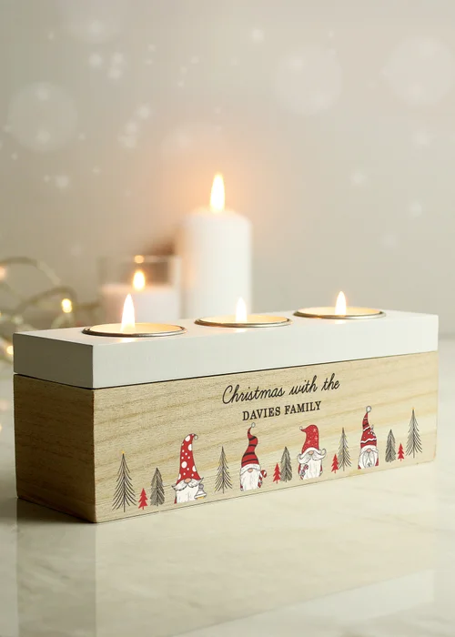 Personalised Memento Company Brown Gonk Christmas Triple Tea Light Box - One Size Image 1
