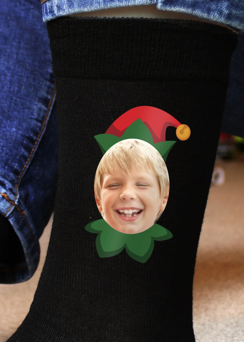 Personalised Memento Company Black Photo Upload Elf Christmas Socks - One Size Image 3