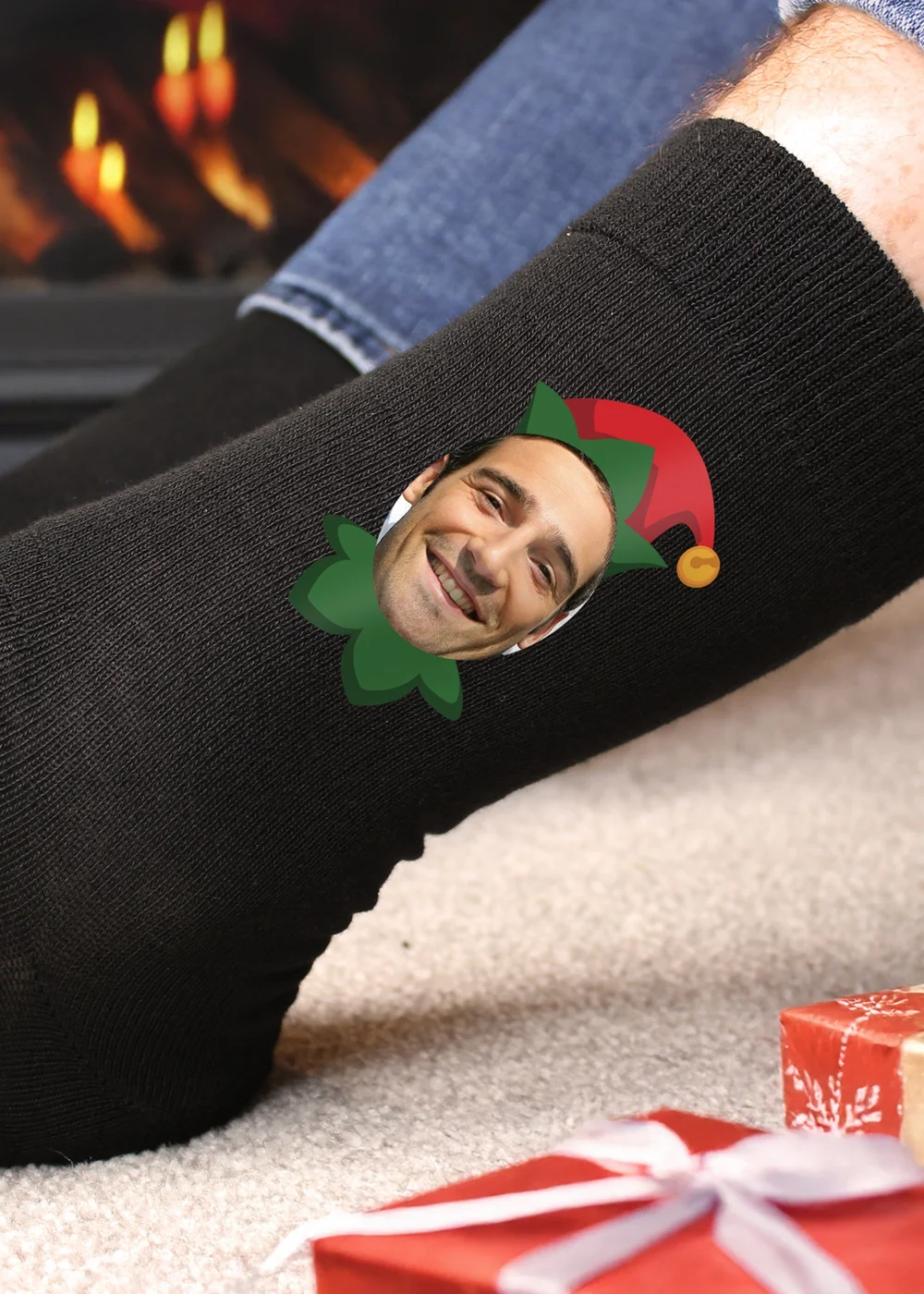 Personalised Memento Company Black Photo Upload Elf Christmas Socks - One Size Image 2