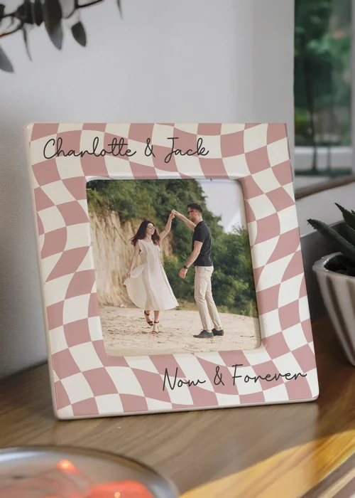 Personalised Memento Company White Pink Checkerboard Ceramic 4x4 Frame - One Size Image 2
