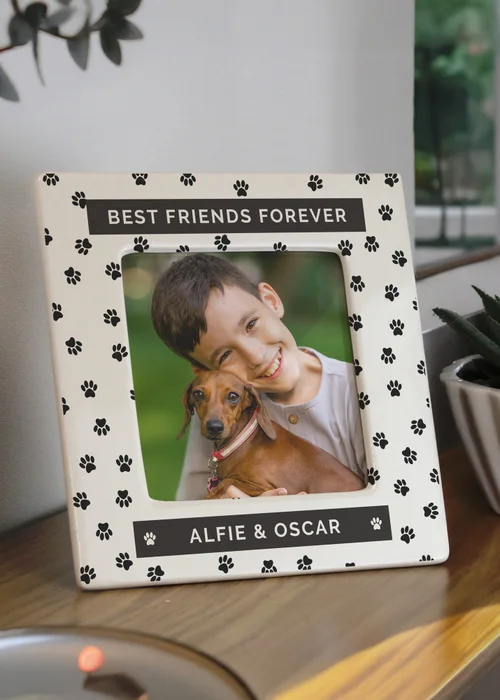 Personalised Memento Company White Pet Paw Print Ceramic 4x4 Frame - One Size Image 1