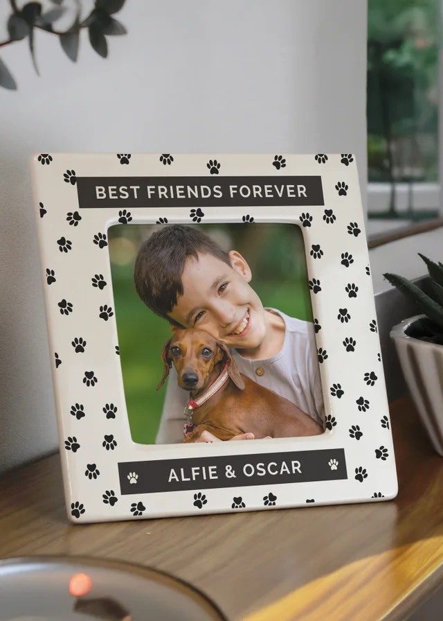 Personalised Memento Company White Pet Paw Print Ceramic 4x4 Frame