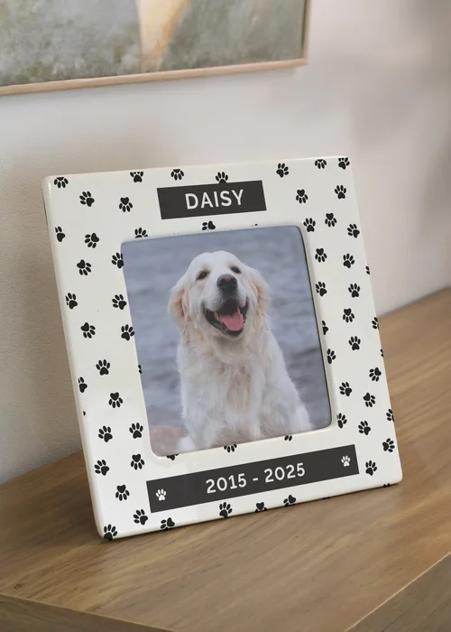 Personalised Memento Company White Pet Paw Print Ceramic 4x4 Frame - One Size Image 3