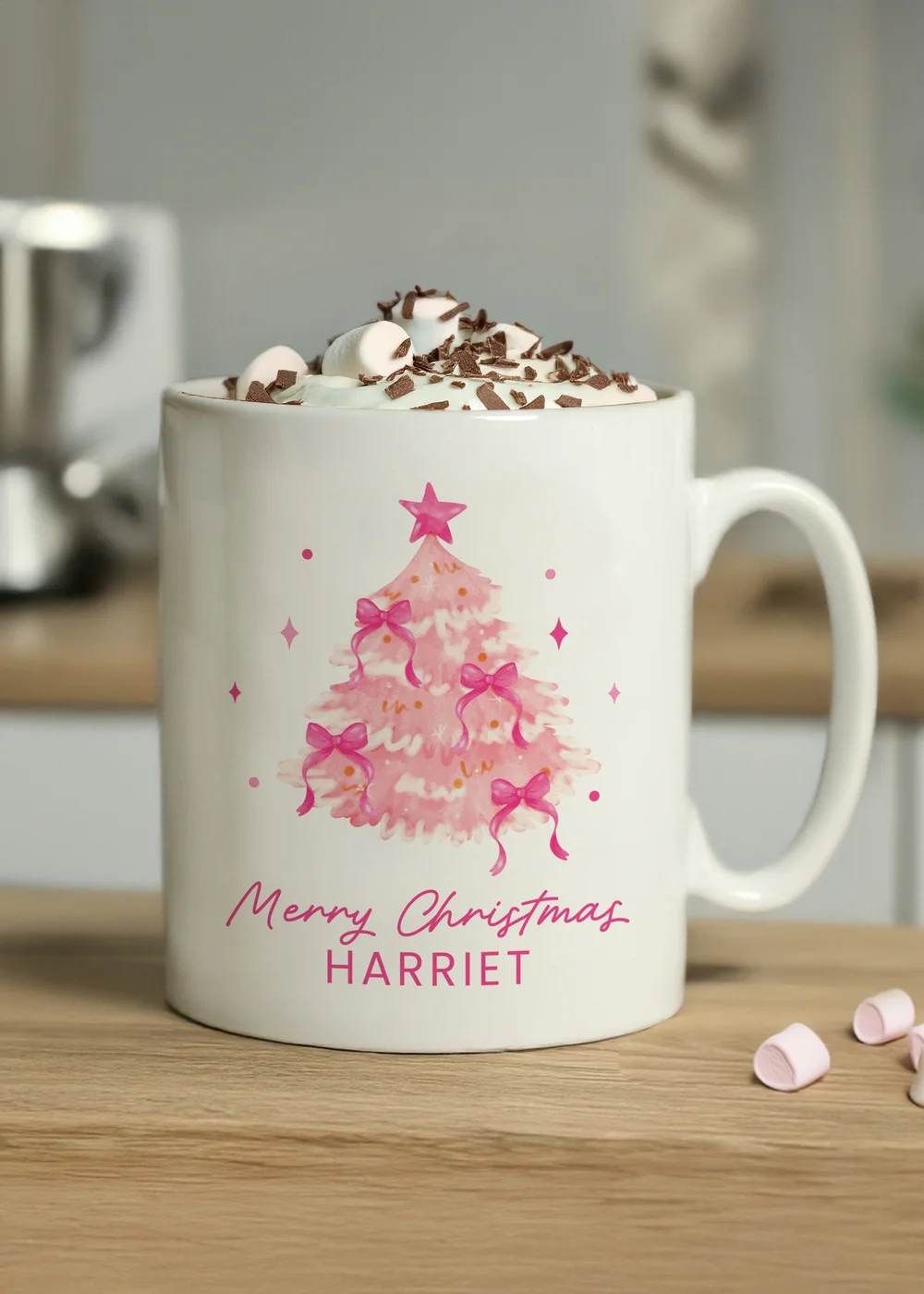 Personalised Memento Company White Pink Christmas Tree Mug - One Size Image 1