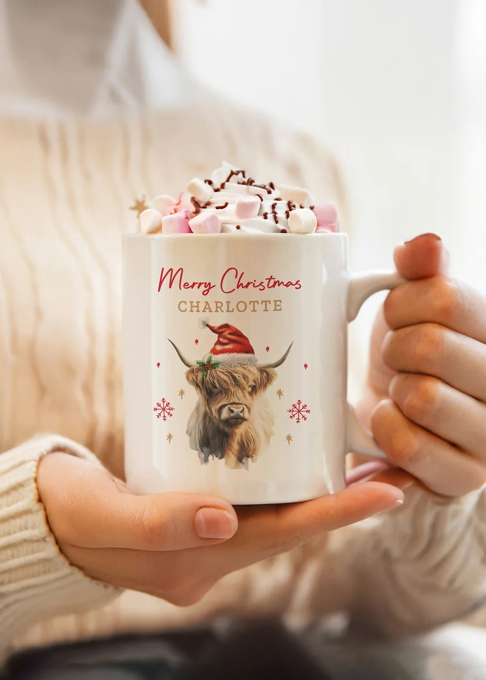 Personalised Memento Company White Highland Cow Christmas Mug - One Size Image 2
