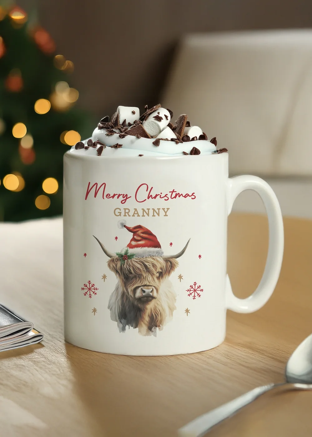 Personalised Memento Company White Highland Cow Christmas Mug - One Size Image 1