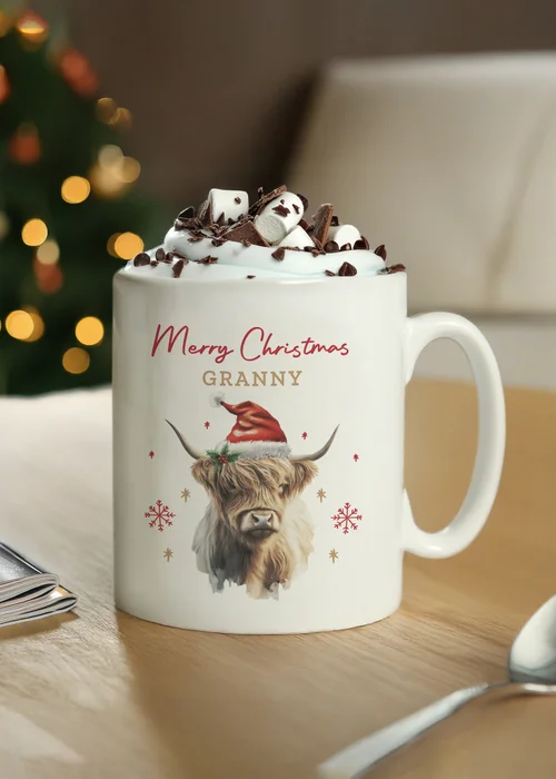Personalised Memento Company White Highland Cow Christmas Mug - One Size Image 1
