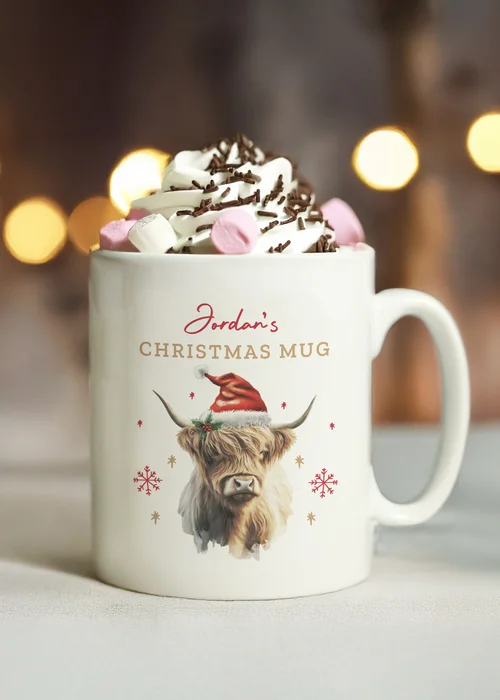 Personalised Memento Company White Highland Cow Christmas Mug - One Size Image 3