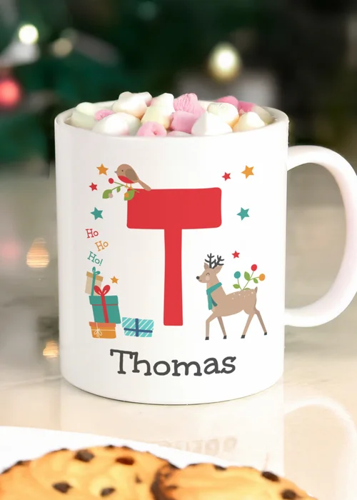 Personalised Memento Company White Initial Reindeer Christmas Plastic Mug - One Size Image 2