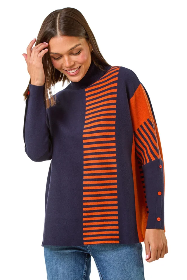 Roman Midnight Blue Stripe Colour Block Jumper