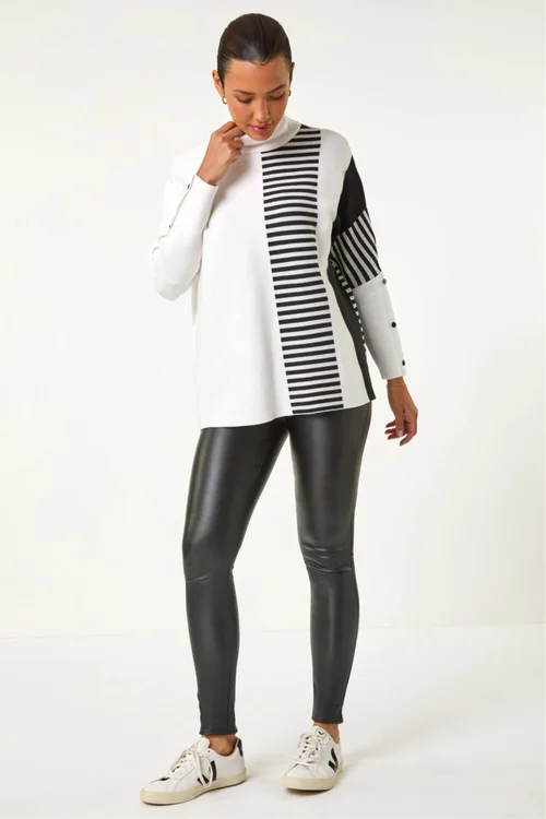 Roman Ivory Stripe Colour Block Jumper - Size 16 Clothing Image 3