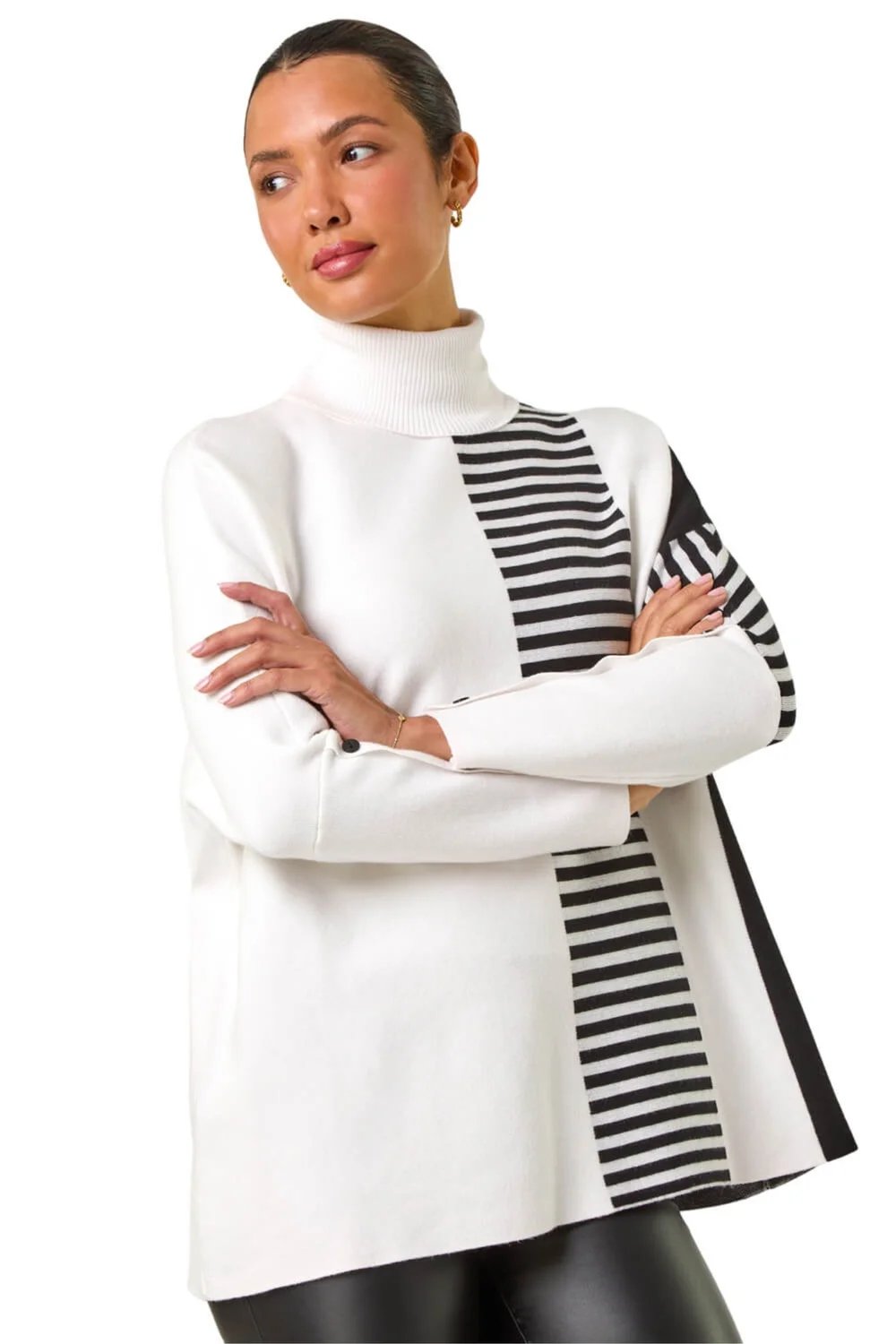 Roman Ivory Stripe Colour Block Jumper - Size 16 Clothing Image 1