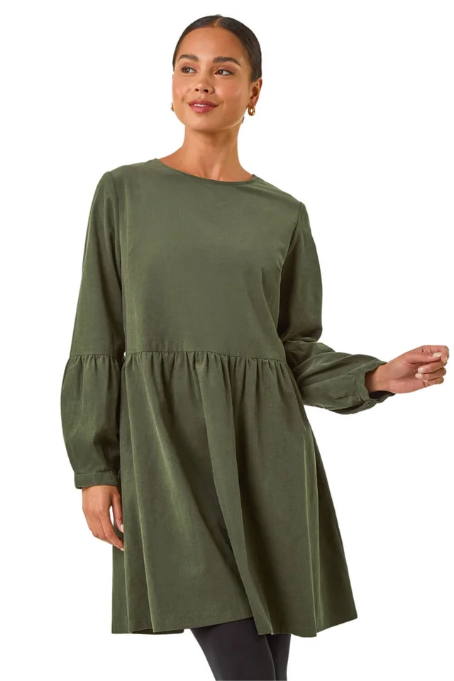 Roman Khaki Petite Cord Cotton Mini Dress