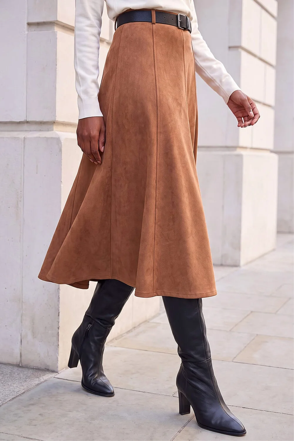 Roman Rust Belted Faux Suede Midi Skirt - 20 Image 1