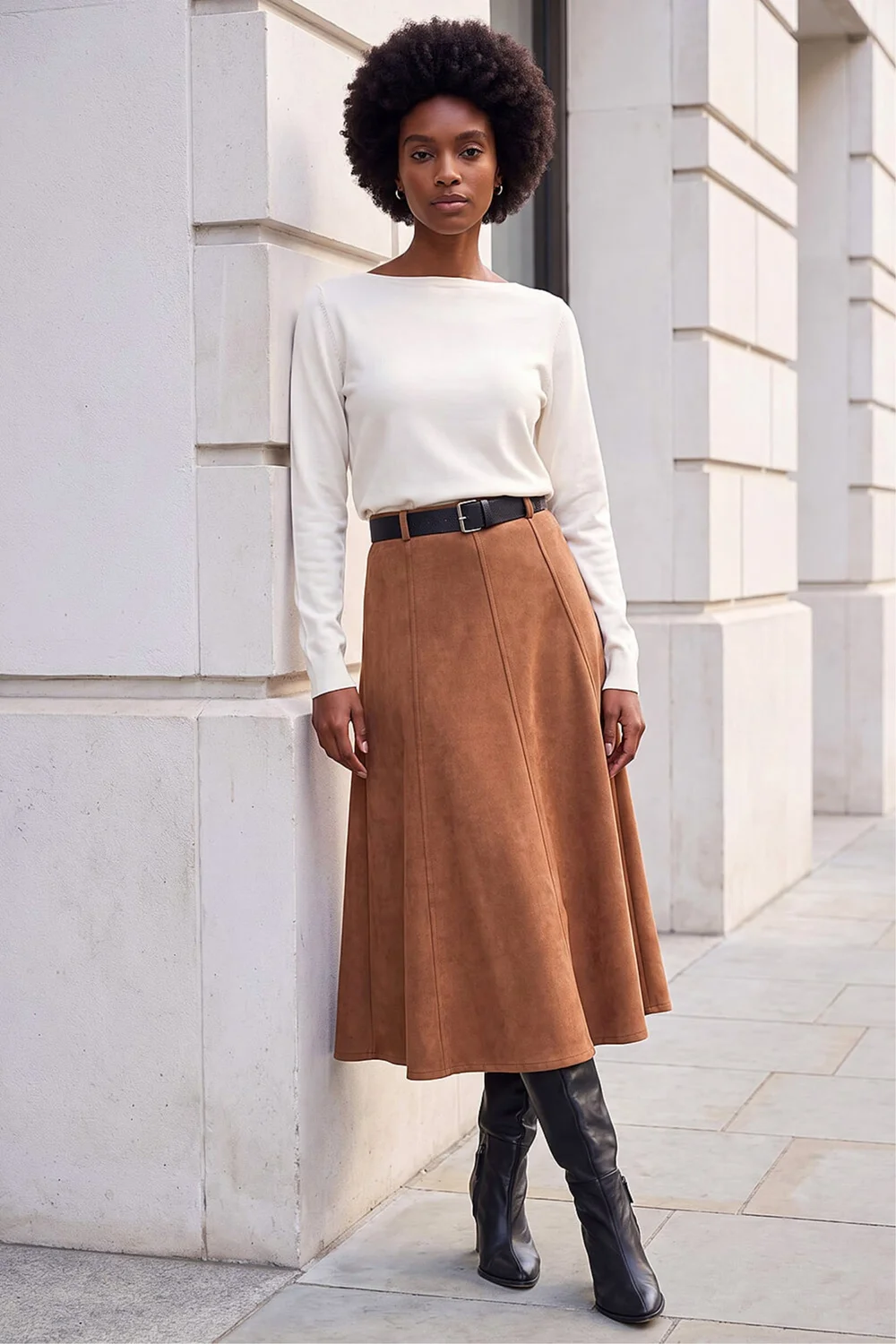 Roman Rust Belted Faux Suede Midi Skirt - 20 Image 2