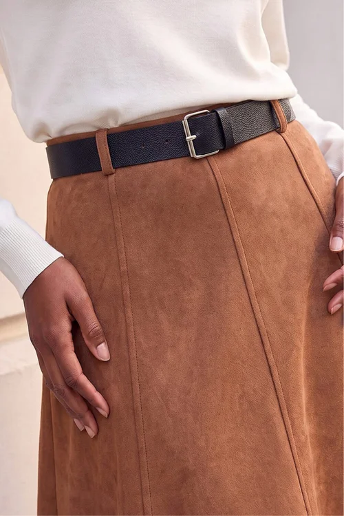 Roman Rust Belted Faux Suede Midi Skirt - 20 Image 4